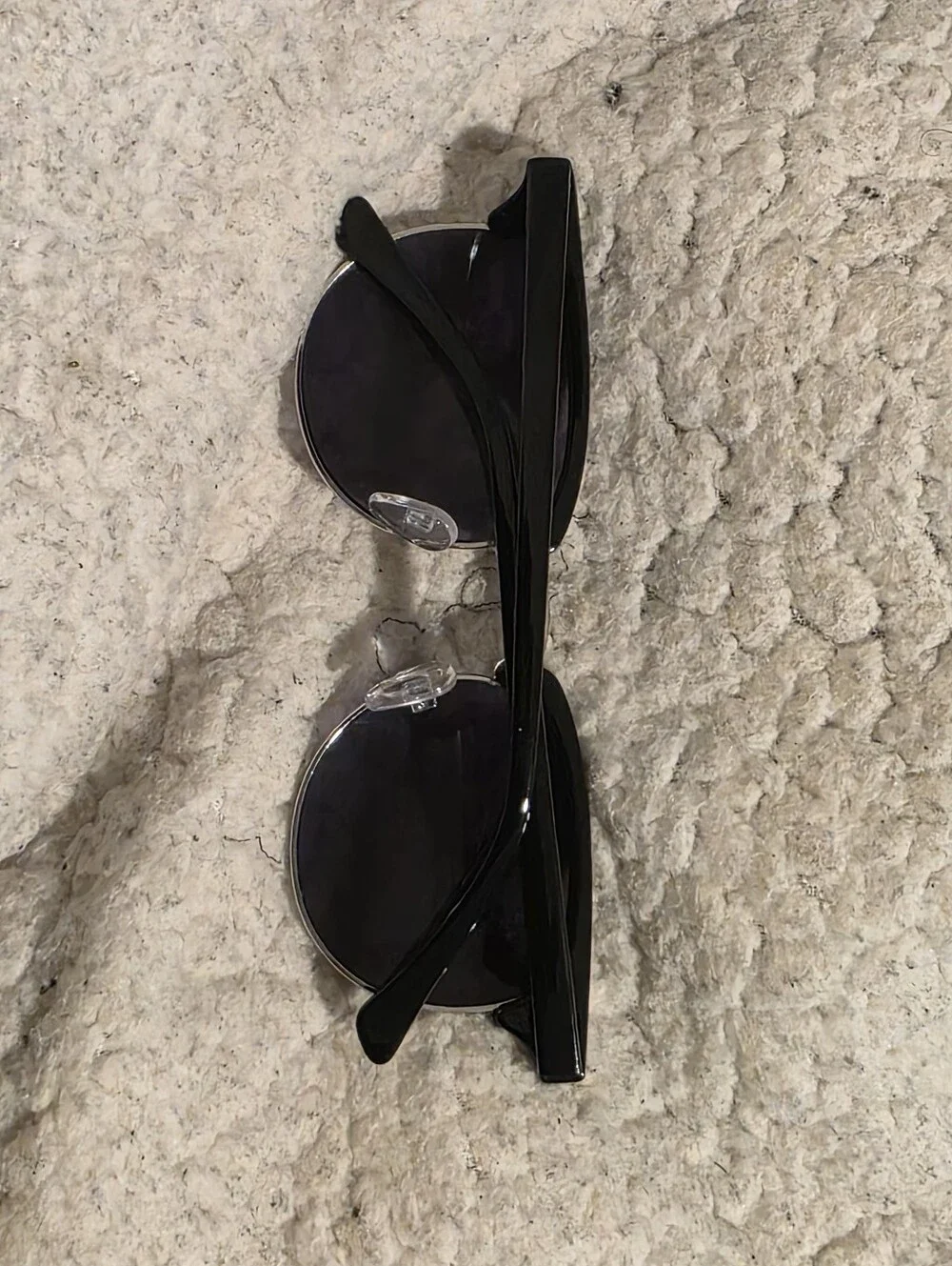 H&M Clubmaster Sunglasses Mens Black Silver Half Rim Browline Retro Dark Tint